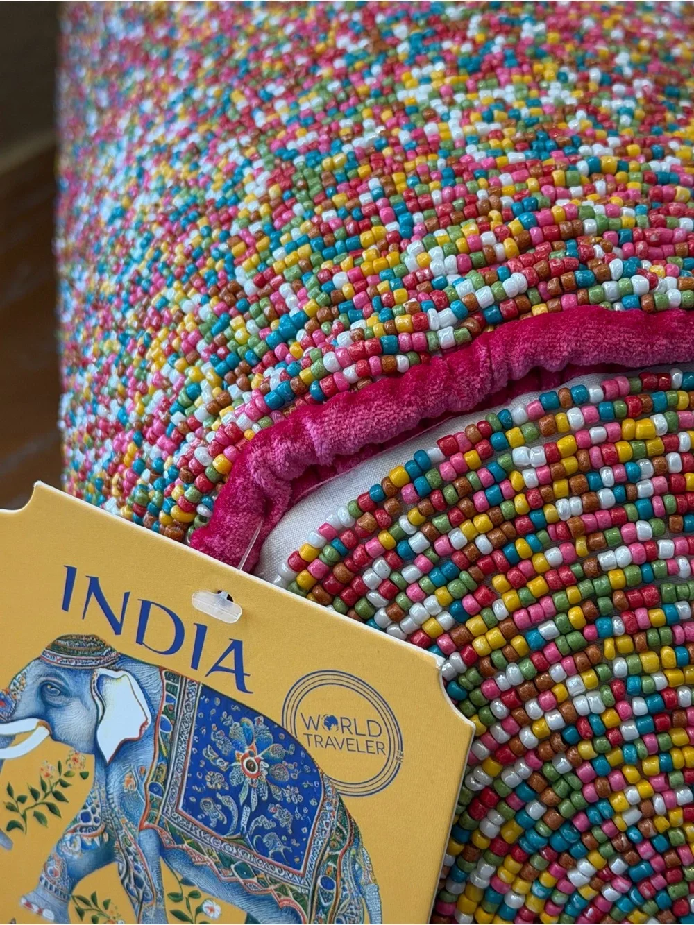 NWT India Multicolored Rainbow Hand Beaded Pillow
